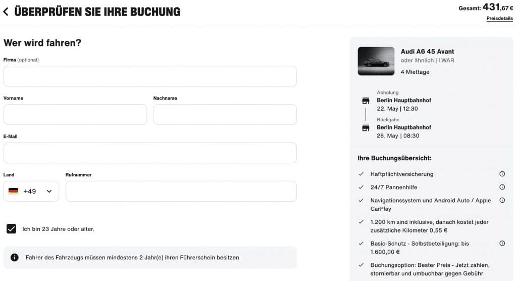 Die SIXT Buchungsuebersicht