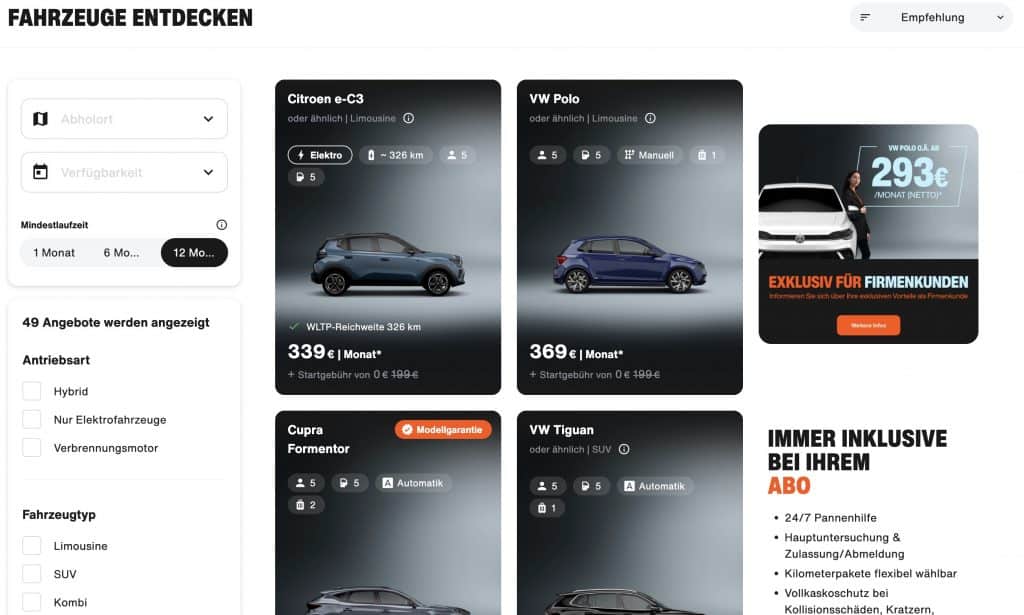 Die SIXT+ Fahrzeuge Entdecken