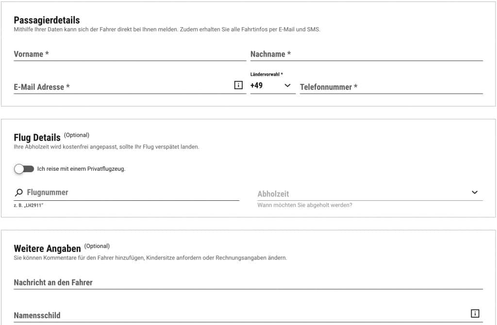 Die SIXT Passagierdetails