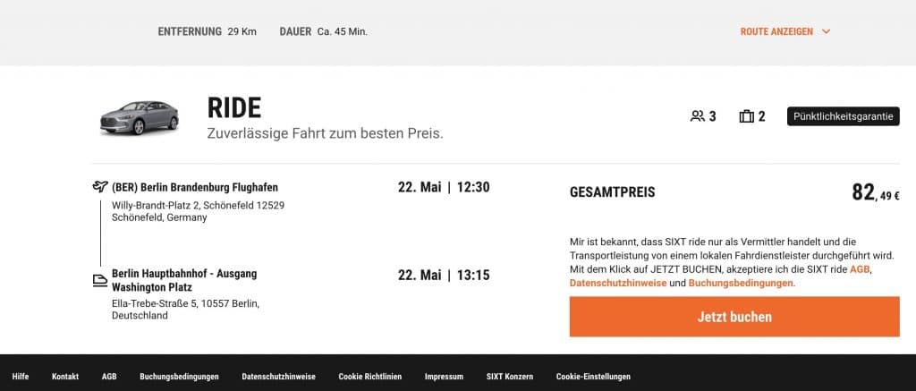 Die SIXT Ride Buchungsuebersicht