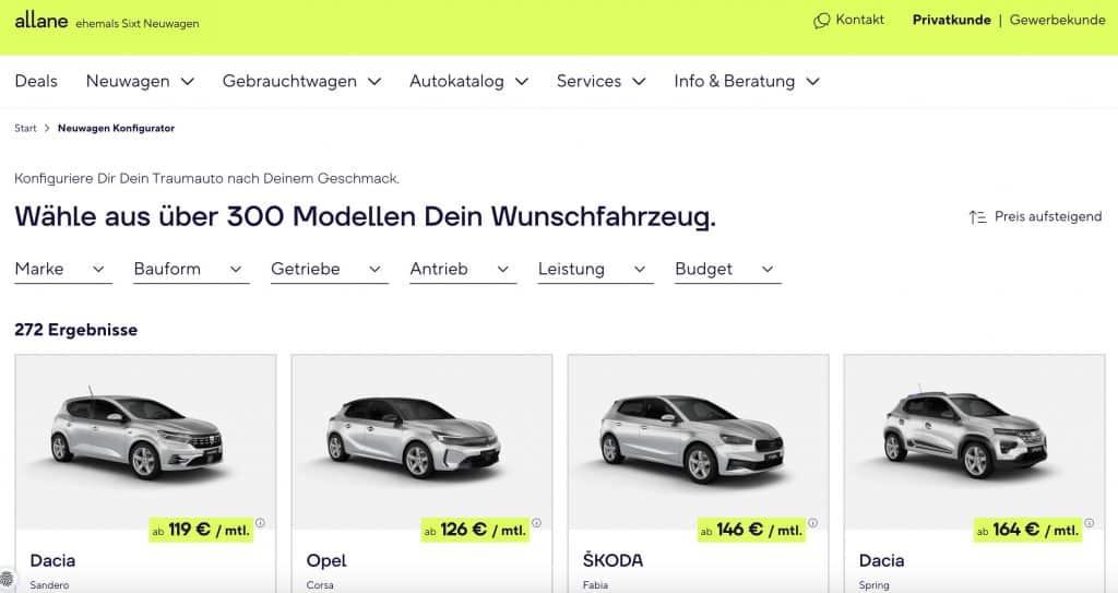 Die Uebersichtsseite Allane Ehemals SIXT Neuwagen