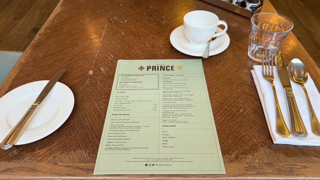 The Balmoral Edinburgh Fruehstueckskarte