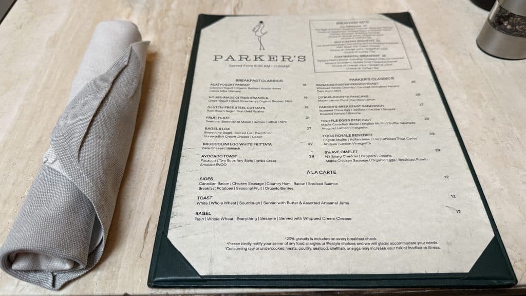 Thompson New York Central Park Fruehstueckskarte