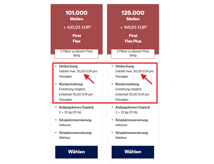Award Flights Beispiel LH Altes System Vergleich Tarife First Class