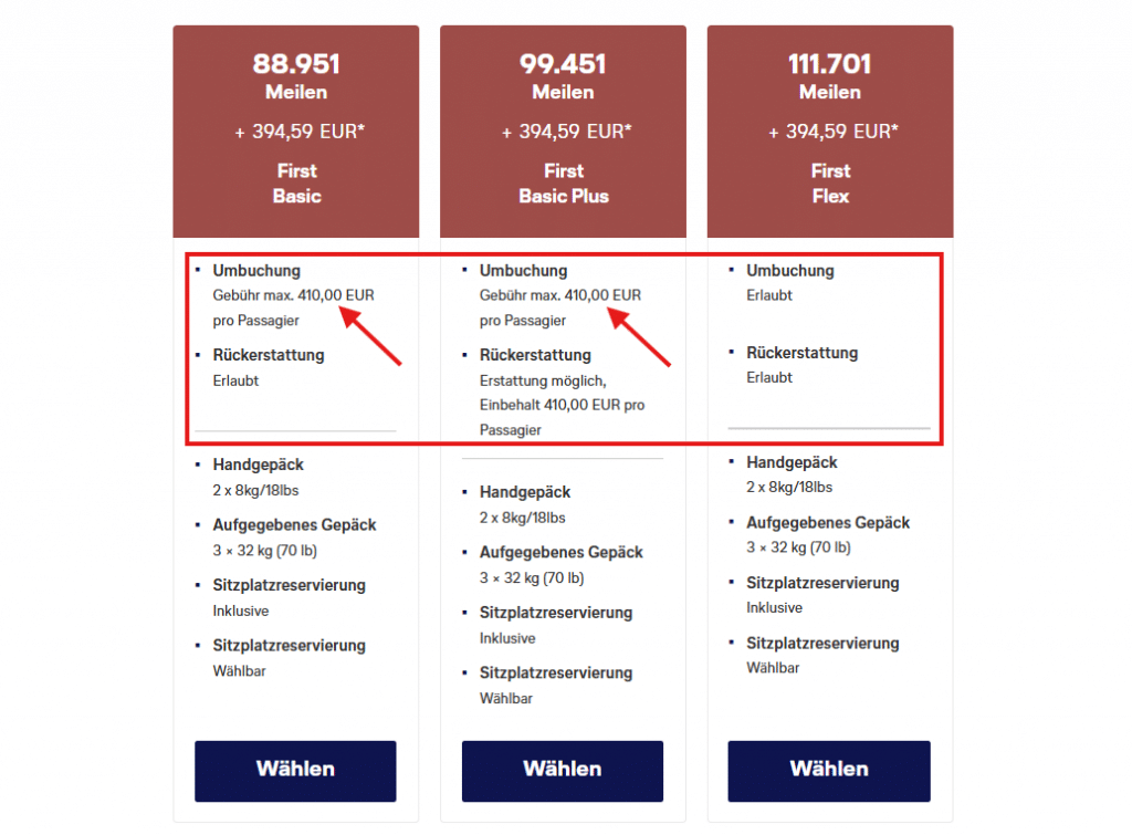 Award Flights Beispiel LH Dynamisches System Vergleich Tarife First Class