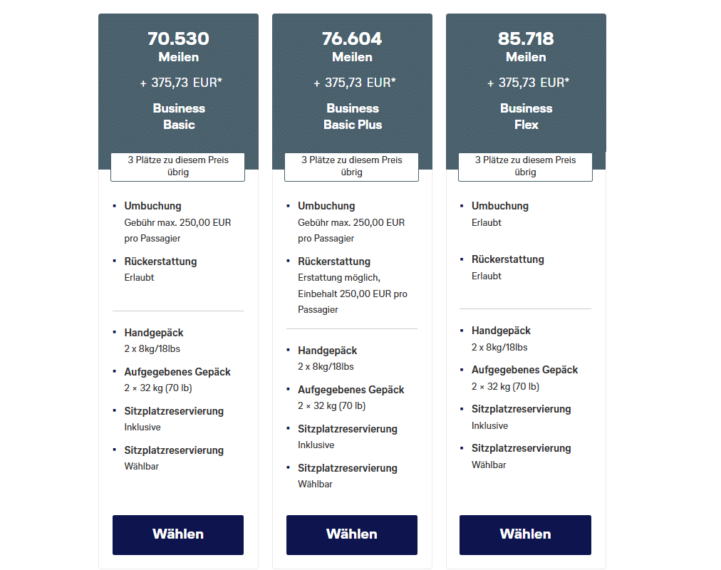 Konditionen Business Interkonti MIles More