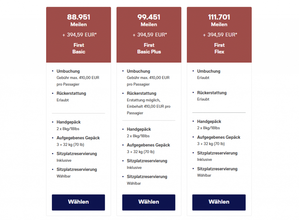 Konditionen First Interkonti Miles More