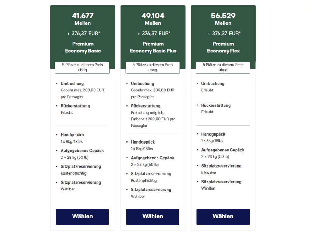 Konditionen PremEco Interkonti MIles More