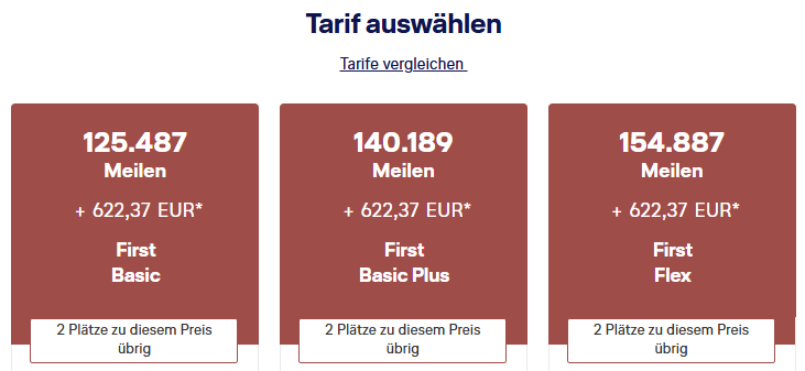 Tarifklassen Interkonti LH Flexibel First Class