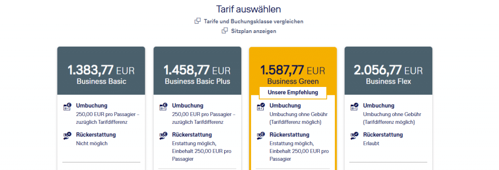 Tarifunterschiede Beispiel LH Cash Ticket