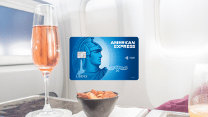 American Express Blue Flugzeug Sekt