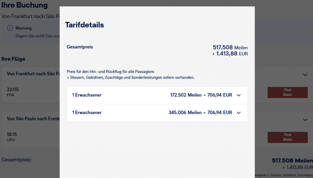 Award Flight Companion FRA GRU First