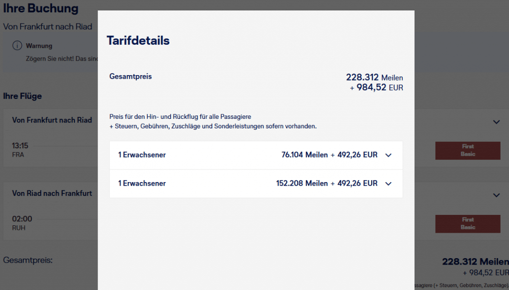 Award Flight Companion FRA RUH First