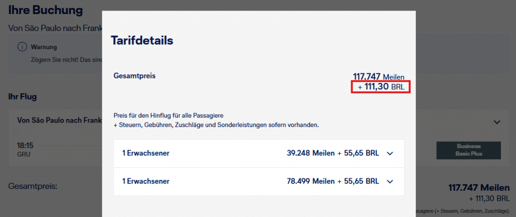 Award Flight Companion GRU FRA Business