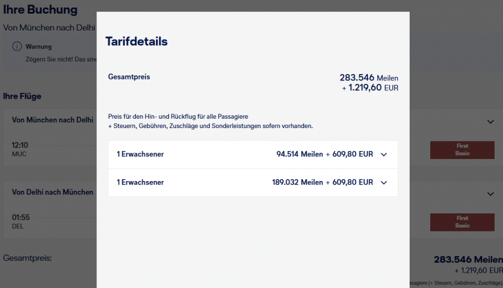 Award Flight Companion MUC DEL First