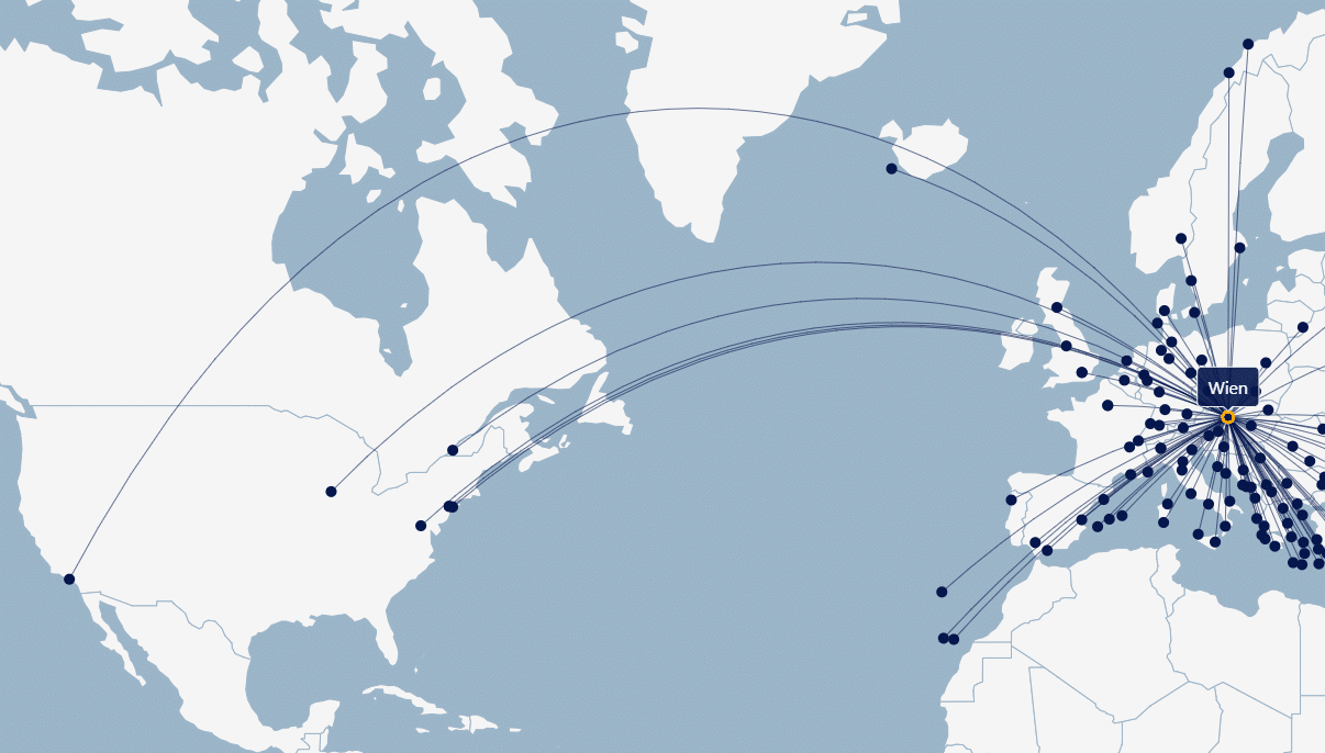 Beispielhafte Ansicht Austrian Strecken Wien Nach Nordamerika