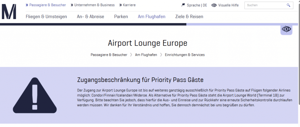 Europa Lounge Munich Airport Einschraenkung