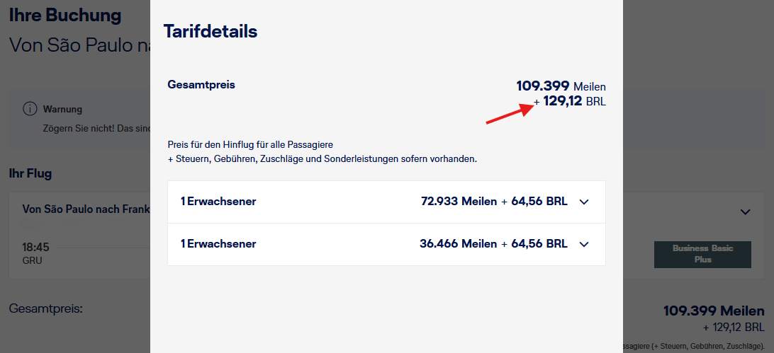 Miles More Award Companion GRU FRA Business Class LH