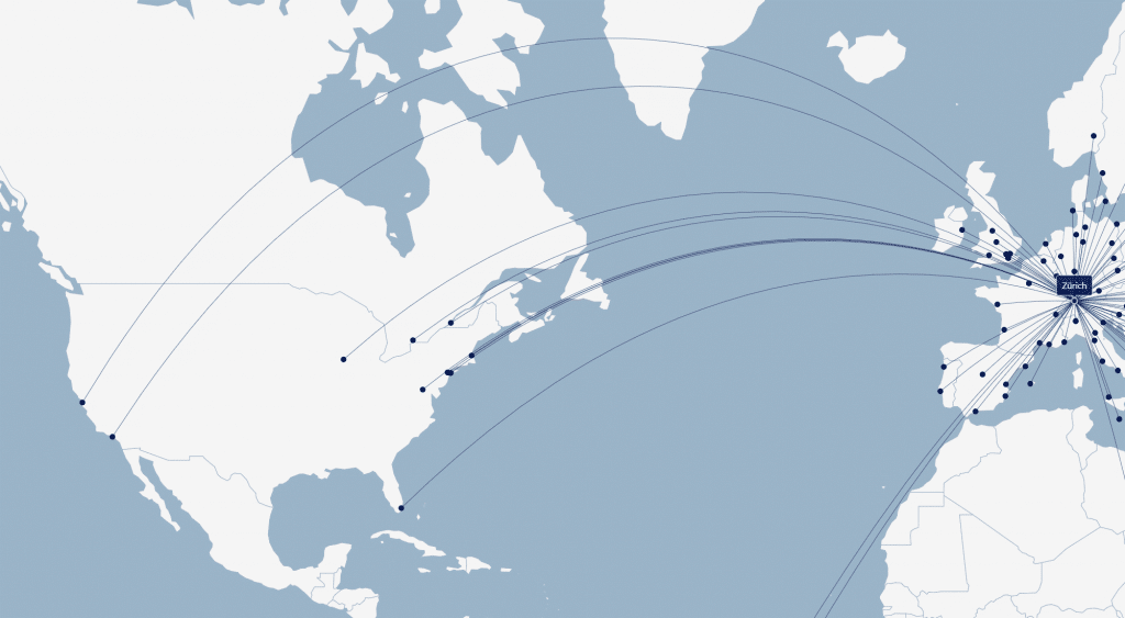 Beispielhafte Ansicht der Flüge von Zürich nach Nordamerika