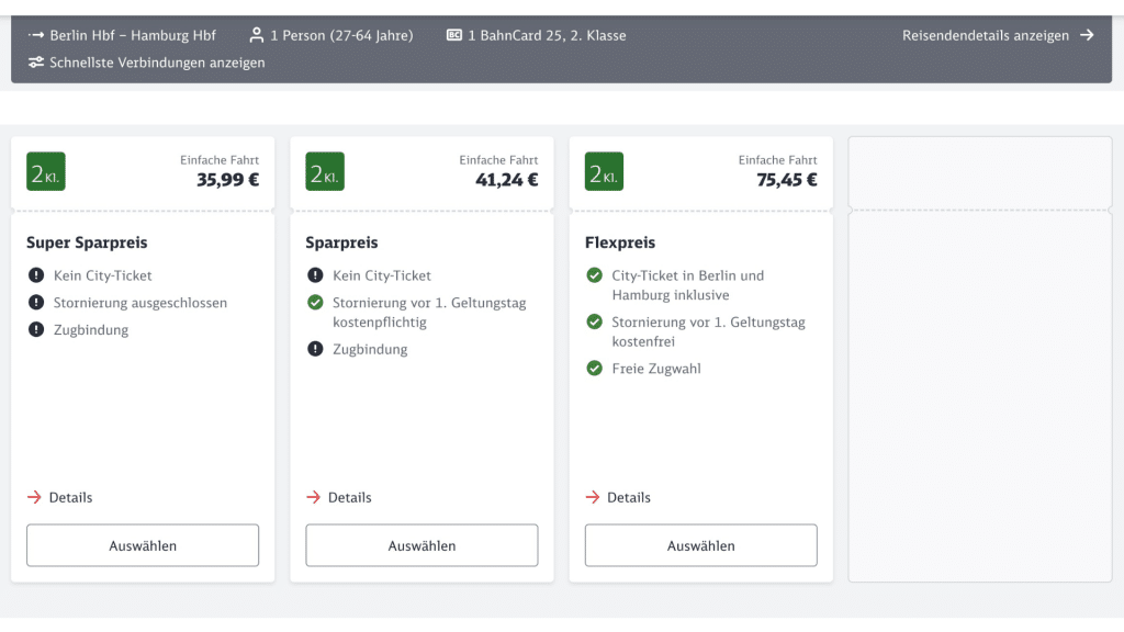 Buchung Mit BahnCard Rabatt