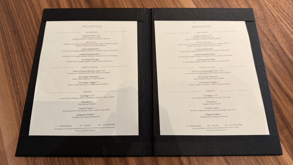 Jw Marriott Frankfurt Fruehstueckskarte