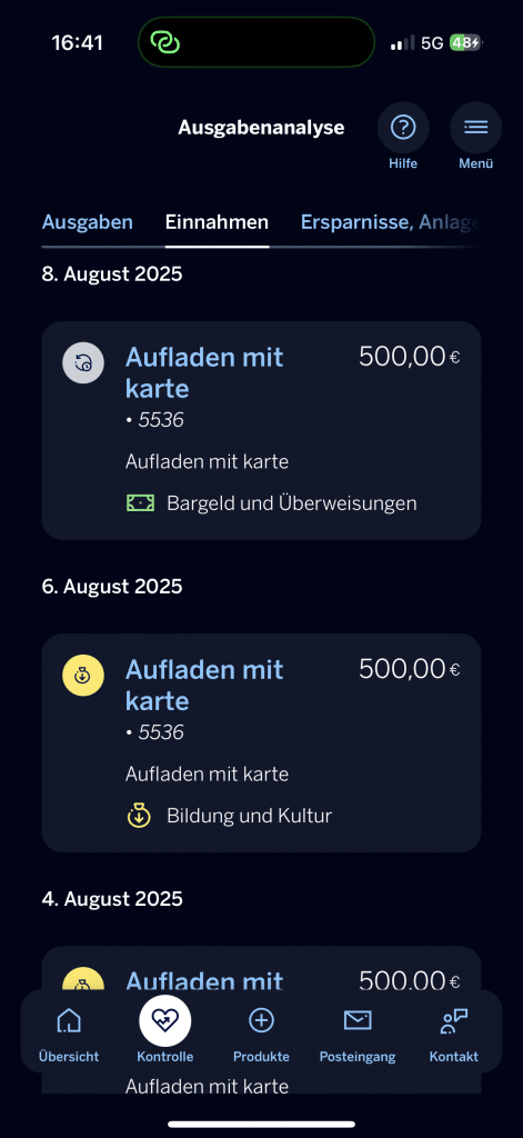 BBVA Konto Aufladungen