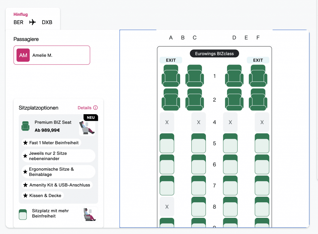 Eurowings Premium Biz Seat Aufpreis 1000