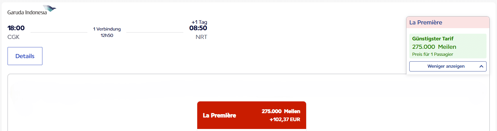 FB Award Flight CGK DPS NRT First Class Garuda Indonesia