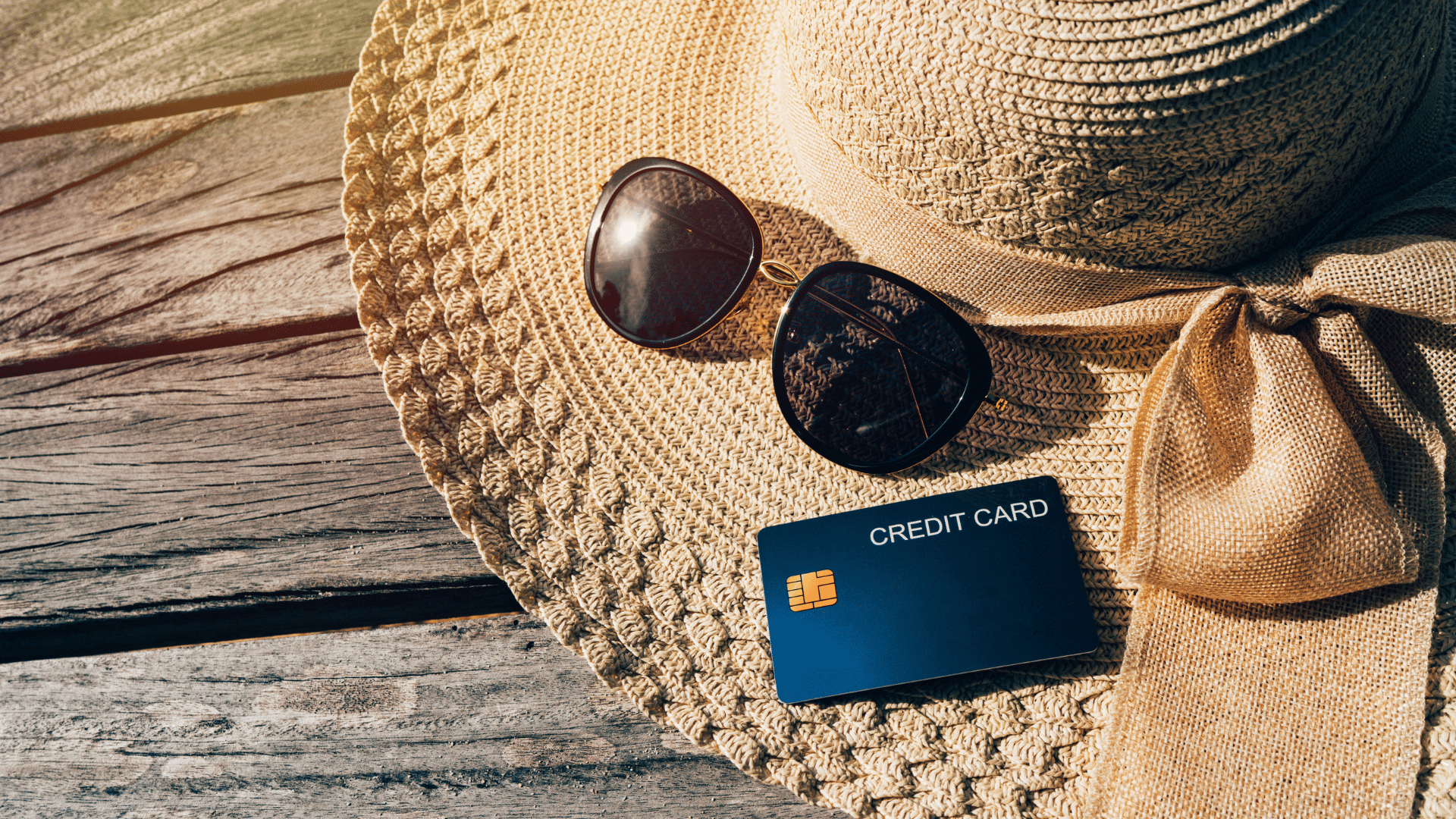 Kreditkarte Sonnenbrille Sonnenhut