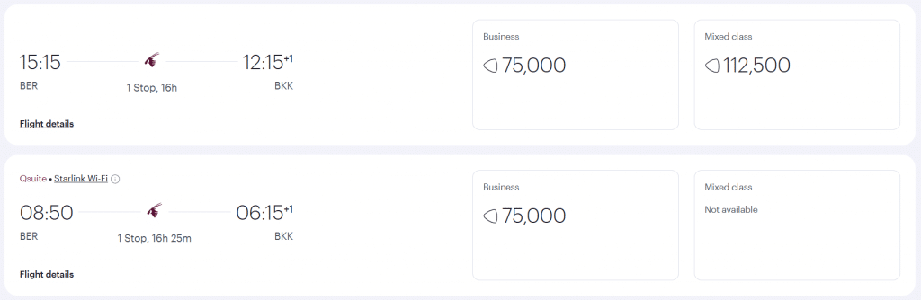 QR Award Flight BER BKK Business Class Qatar Airways Privilege Club