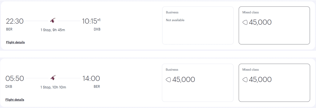 Qatar Airways Award FLight BER DXB BER Business First Class