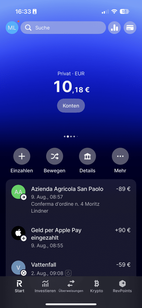 Revolut Girokonto Uebersicht