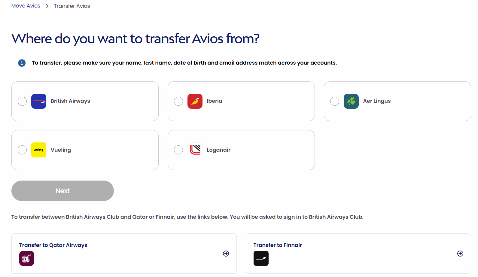 Avios Transfer Neu