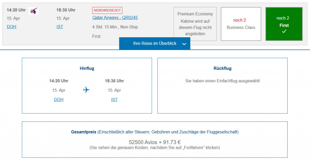 BA Club Award Flight DOH IST First Class 1