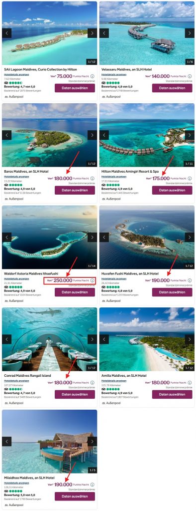 Hilton Malediven Punkteübersicht Neu 250k