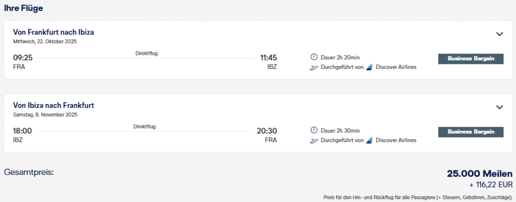 M&M MS Award Flight FRA IBZ Business Class Discover Airlines