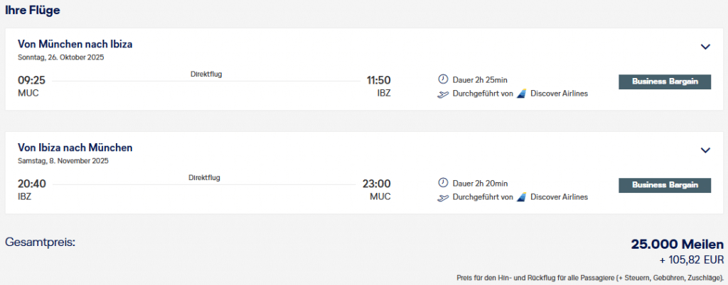 M&M MS Award Flight MUC IBZ Business Class Discover Airlines