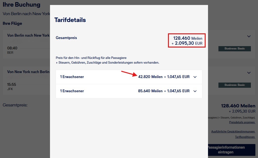 Miles More Award Flight BER JFK Business Class Companion Award