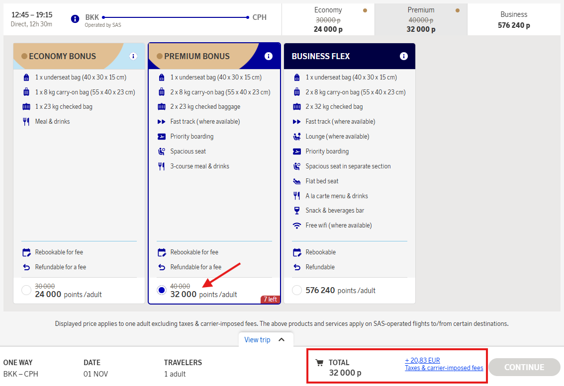 SAS Award Flight BKK CPH SAS PremEco Sale Sep 2025