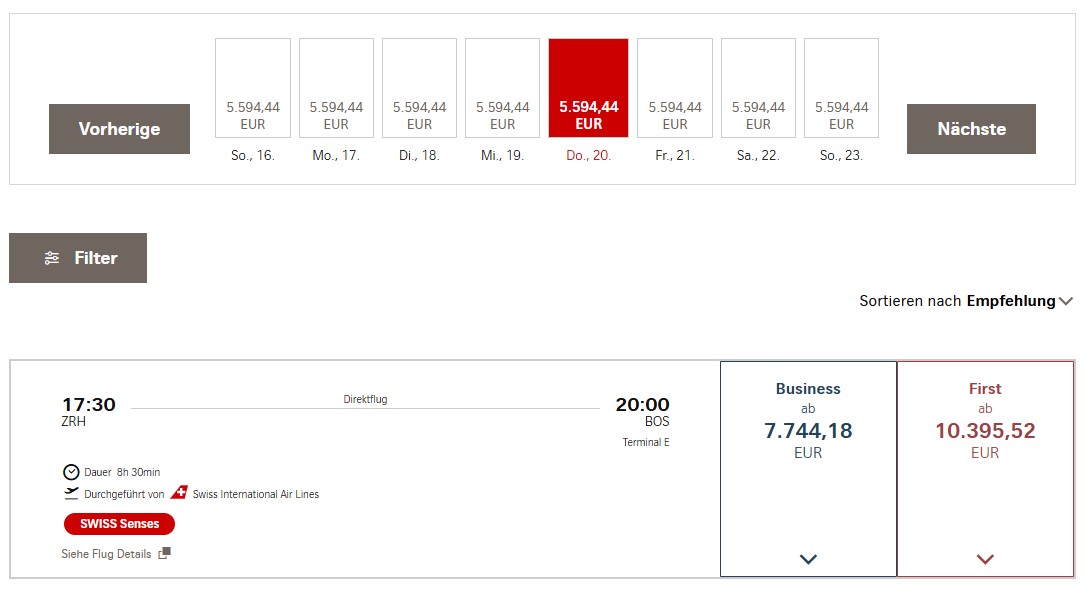SWISS A350 ZRH BOS Start November 2025