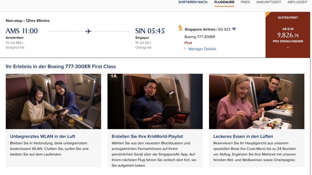 Singapore Airlines Amsterdam First Class