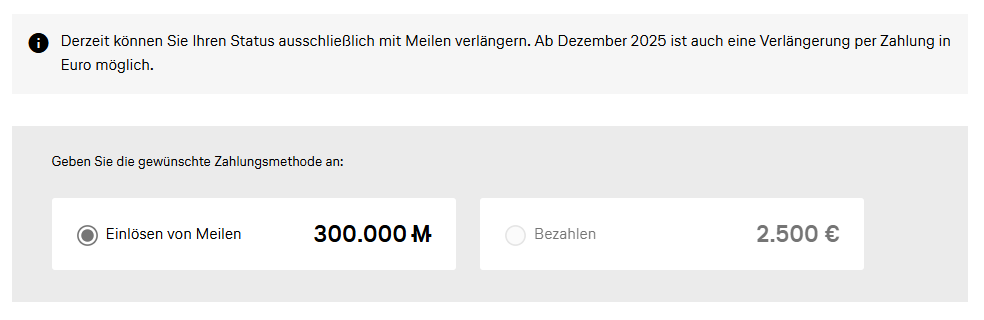 Angebot Verlaengerung Senator Status