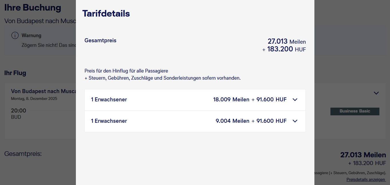 Award Flight BUD MCT Edelweiss Business Class Miles More Companion