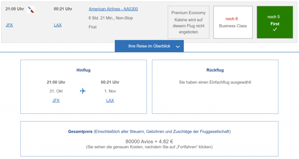 BA Club Award Flight New York Los Angeles First Class 2025