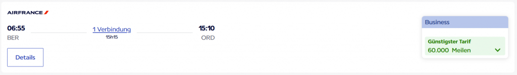 Flying Blue Award Flight BER ORD Business Class Air France 2025