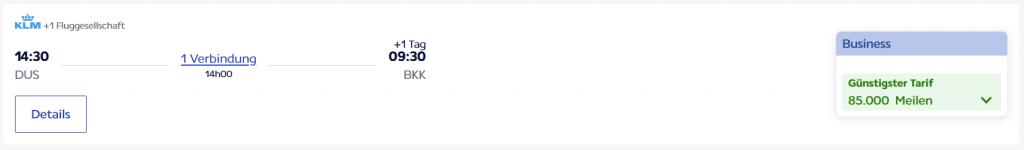 Flying Blue Award Flight DUS BKK Business Class KLM 2025