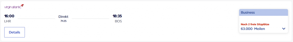 Flying Blue Award Flight LHR BOS Business Class Virgin Atlantic 2025