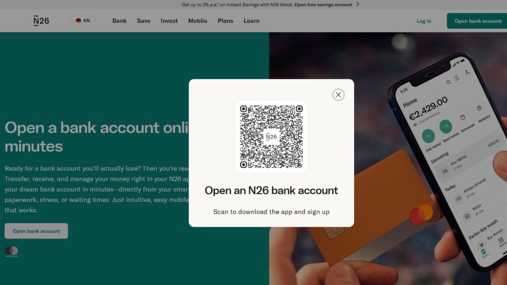 N26 EN Application Process QR Code