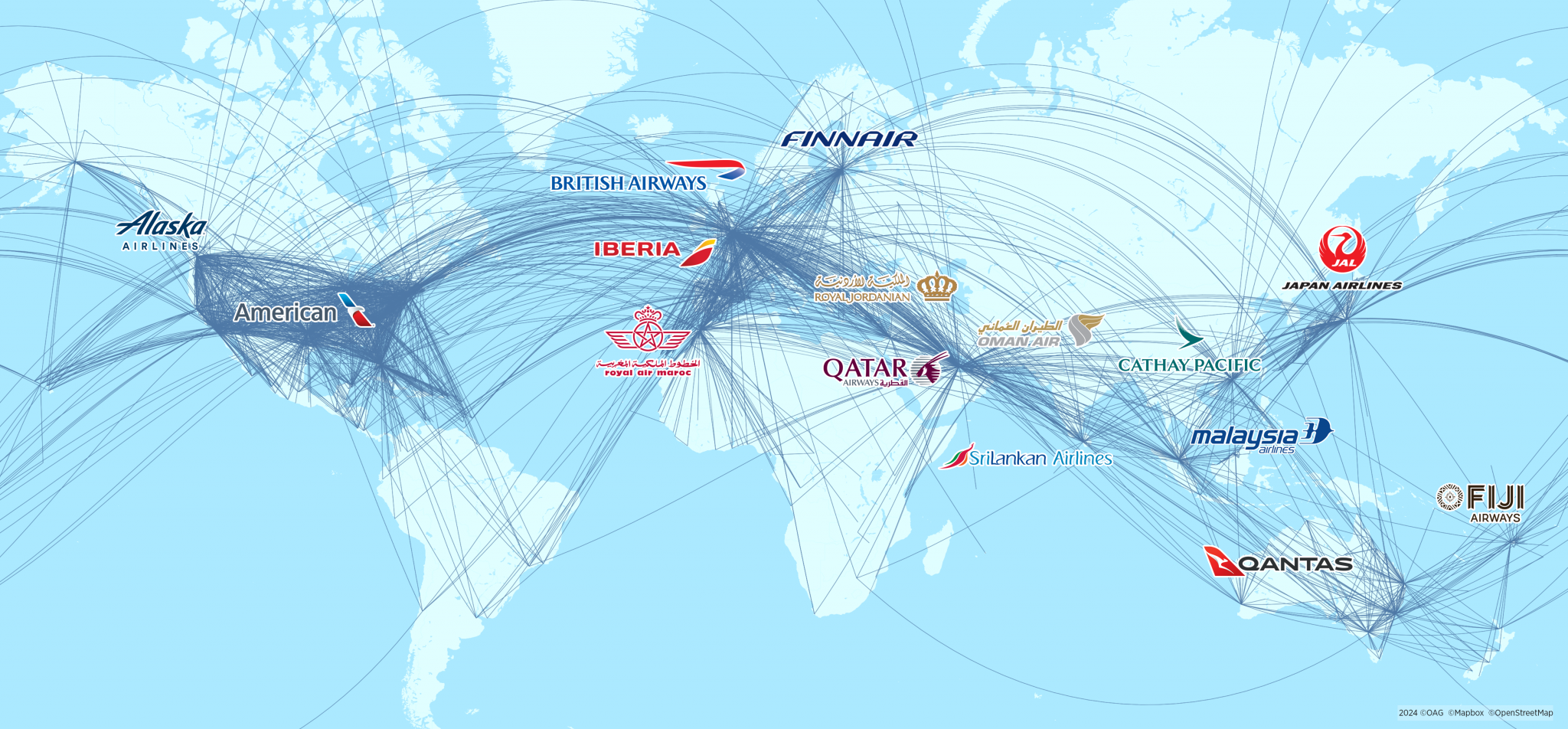 Streckennetz der oneworld-Allianz