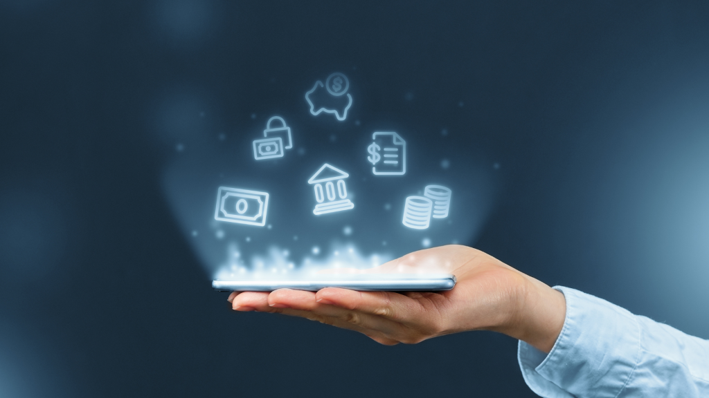 Handy mit virtuellen Geldsymbolen 